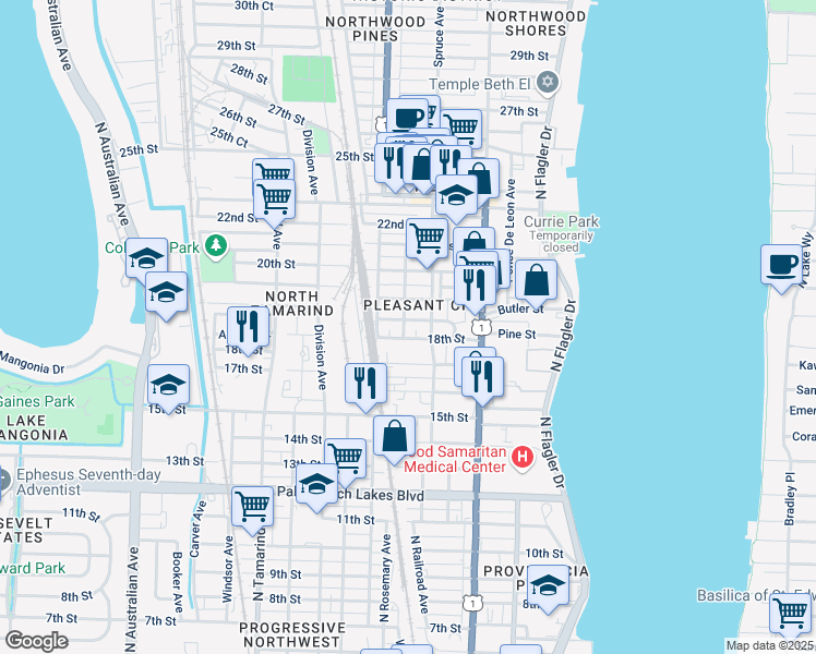 map of restaurants, bars, coffee shops, grocery stores, and more near 531 18th Street in West Palm Beach