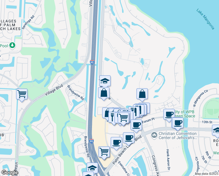 map of restaurants, bars, coffee shops, grocery stores, and more near 1720 North Congress Avenue in West Palm Beach