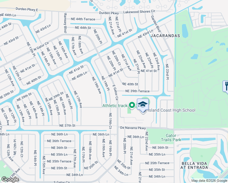 map of restaurants, bars, coffee shops, grocery stores, and more near 3918 East Gator Circle in Cape Coral