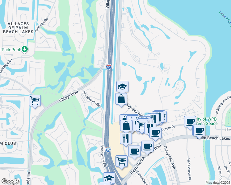 map of restaurants, bars, coffee shops, grocery stores, and more near 1881 North Congress Avenue in West Palm Beach
