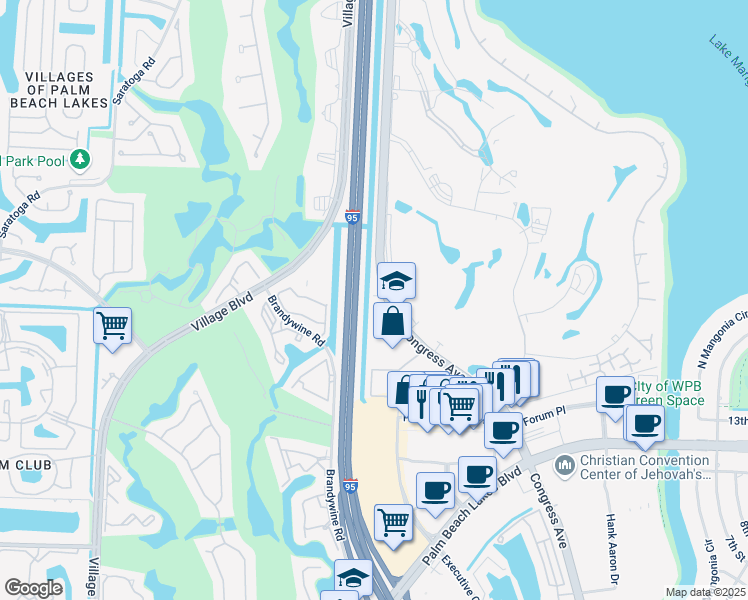 map of restaurants, bars, coffee shops, grocery stores, and more near 1913 North Congress Avenue in West Palm Beach