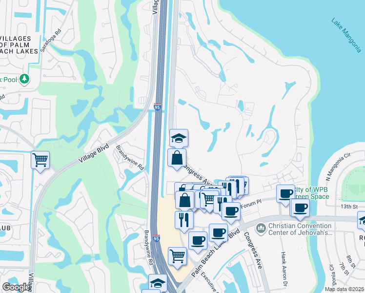 map of restaurants, bars, coffee shops, grocery stores, and more near 1800 North Congress Avenue in West Palm Beach