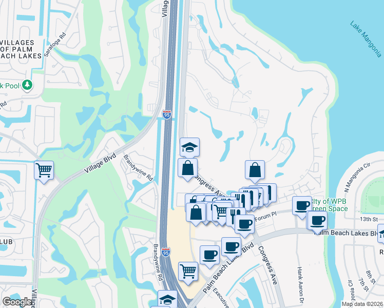 map of restaurants, bars, coffee shops, grocery stores, and more near 1860 North Congress Avenue in West Palm Beach