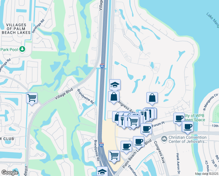 map of restaurants, bars, coffee shops, grocery stores, and more near 1860 North Congress Avenue in West Palm Beach