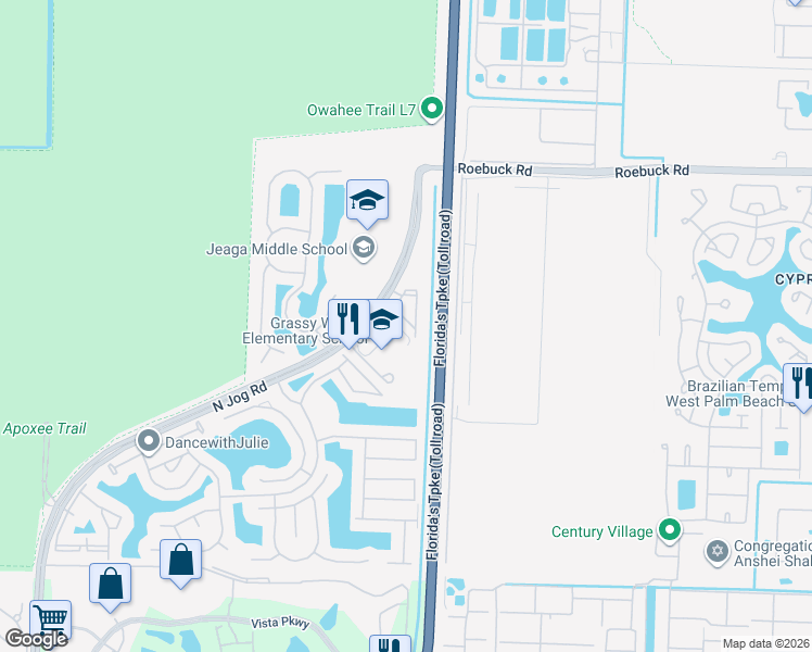 map of restaurants, bars, coffee shops, grocery stores, and more near 3740 North Jog Road in West Palm Beach
