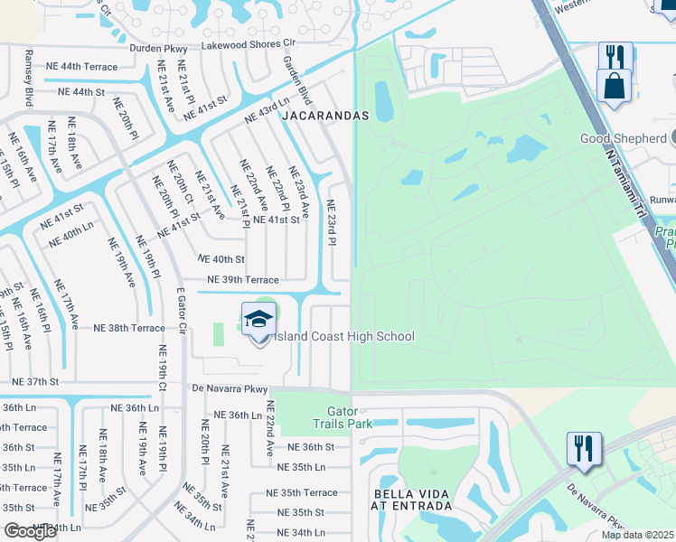 map of restaurants, bars, coffee shops, grocery stores, and more near 3935 Northeast 23rd Place in Cape Coral