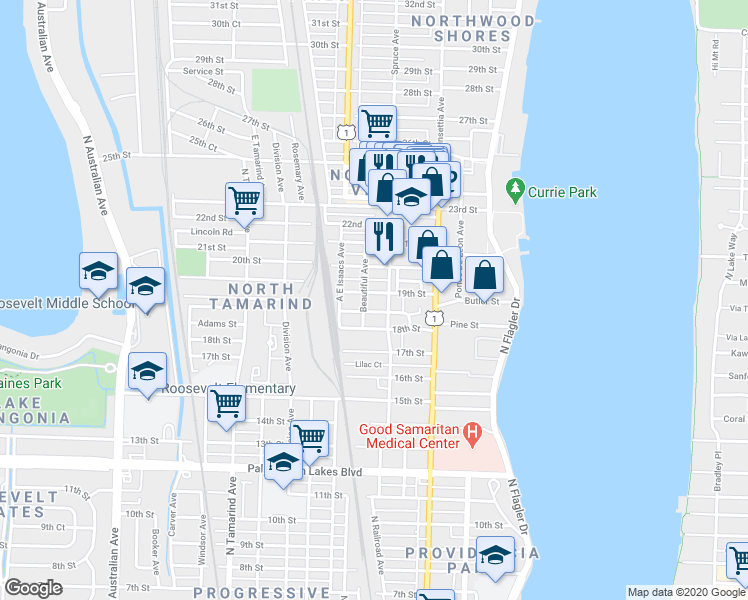 map of restaurants, bars, coffee shops, grocery stores, and more near 2009 Spruce Avenue in West Palm Beach