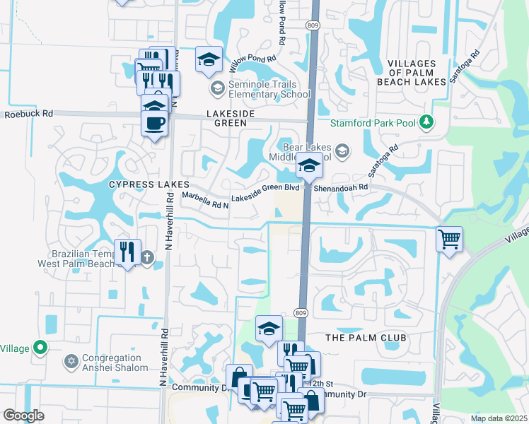map of restaurants, bars, coffee shops, grocery stores, and more near 3701 Savoy Lane in West Palm Beach