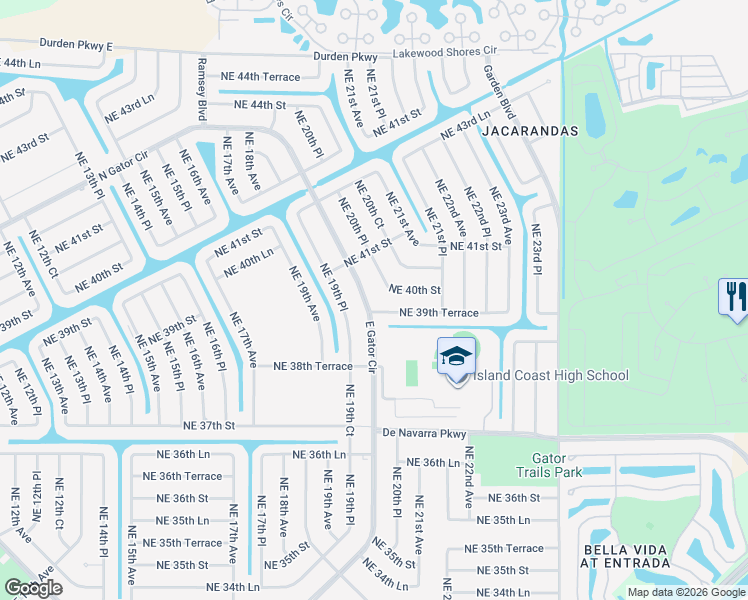 map of restaurants, bars, coffee shops, grocery stores, and more near 3931 East Gator Circle in Cape Coral