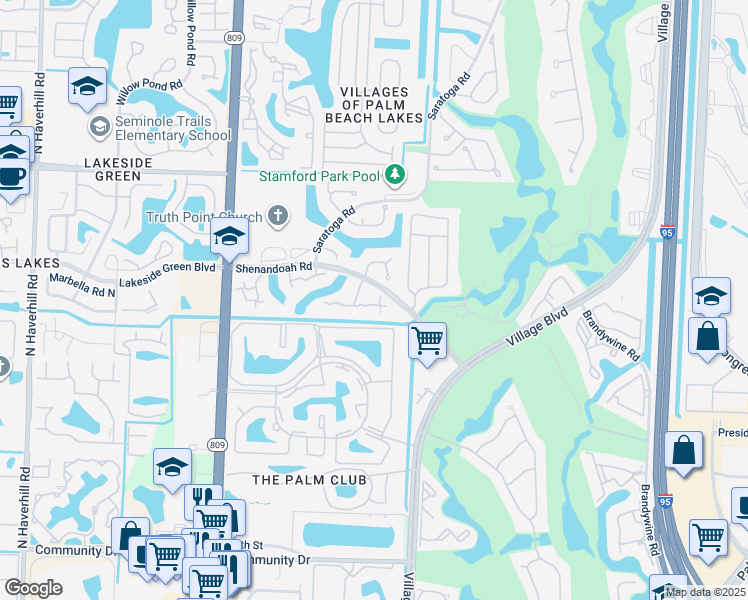 map of restaurants, bars, coffee shops, grocery stores, and more near 518 Green Springs Place in West Palm Beach