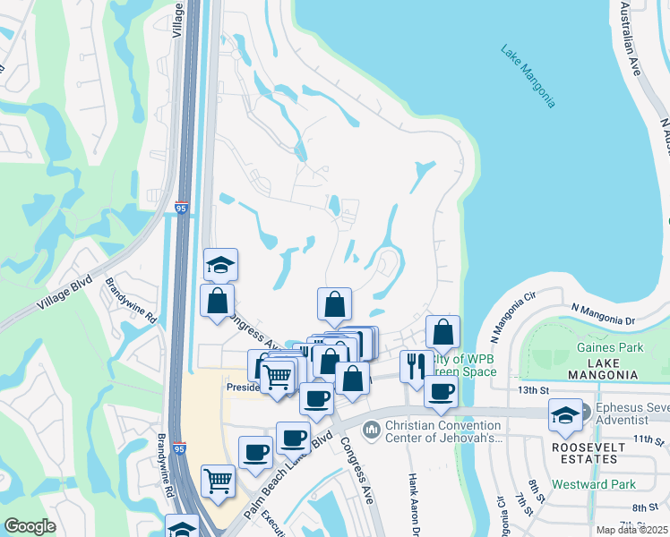 map of restaurants, bars, coffee shops, grocery stores, and more near 1814 Presidential Way in West Palm Beach