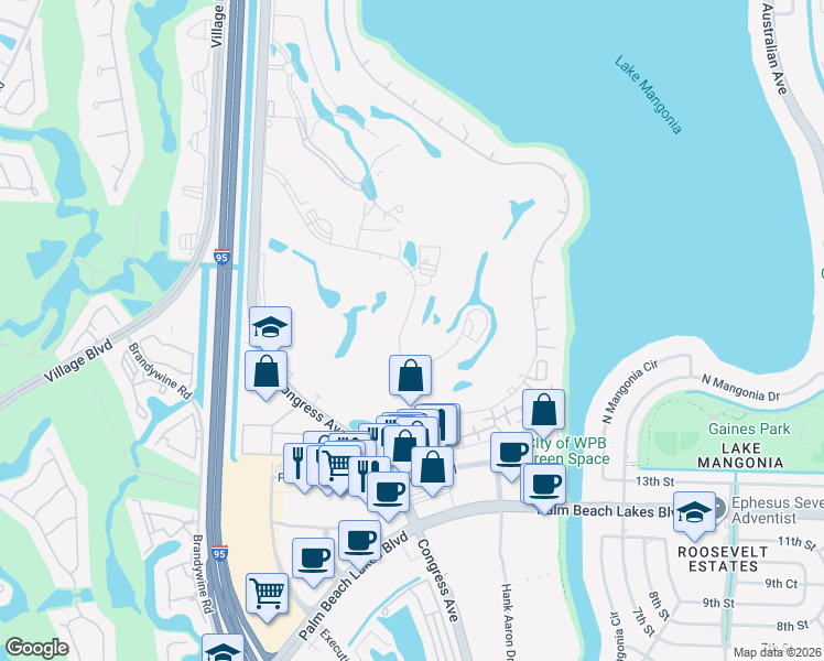 map of restaurants, bars, coffee shops, grocery stores, and more near 1814 Presidential Way in West Palm Beach