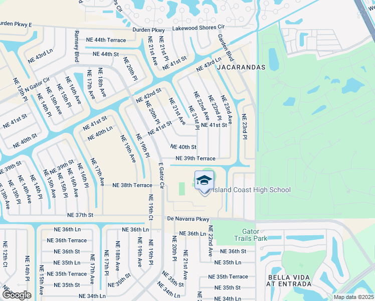 map of restaurants, bars, coffee shops, grocery stores, and more near 2118 Northeast 40th Street in Cape Coral
