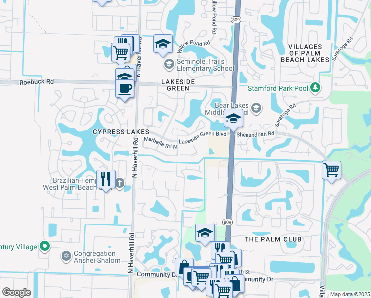 map of restaurants, bars, coffee shops, grocery stores, and more near 3701 Savoy Lane in West Palm Beach