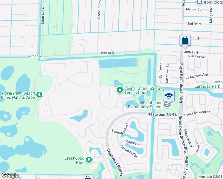 map of restaurants, bars, coffee shops, grocery stores, and more near 3322 Brinely Place in Royal Palm Beach
