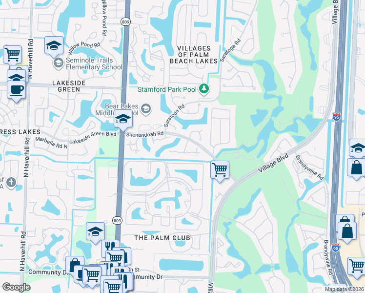 map of restaurants, bars, coffee shops, grocery stores, and more near 600 Green Springs Place in West Palm Beach