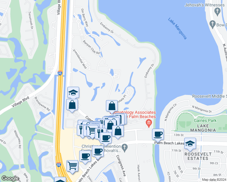 map of restaurants, bars, coffee shops, grocery stores, and more near 1922 Presidential Way in West Palm Beach
