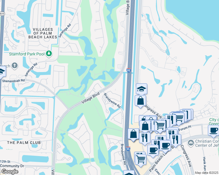 map of restaurants, bars, coffee shops, grocery stores, and more near 2033 Normandy Circle in West Palm Beach
