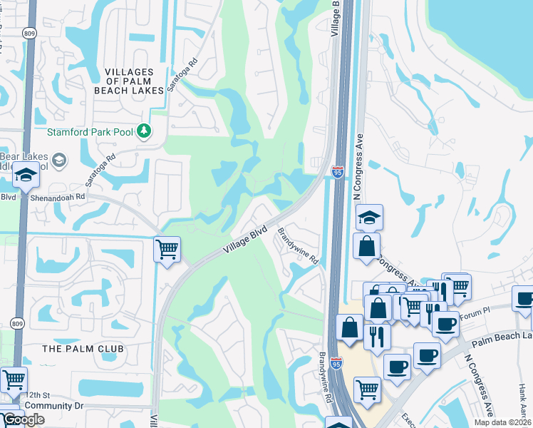 map of restaurants, bars, coffee shops, grocery stores, and more near 2184 Regents Boulevard in West Palm Beach