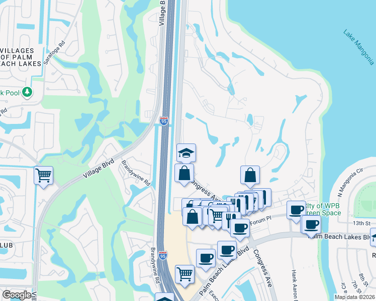 map of restaurants, bars, coffee shops, grocery stores, and more near 1860 North Congress Avenue in West Palm Beach
