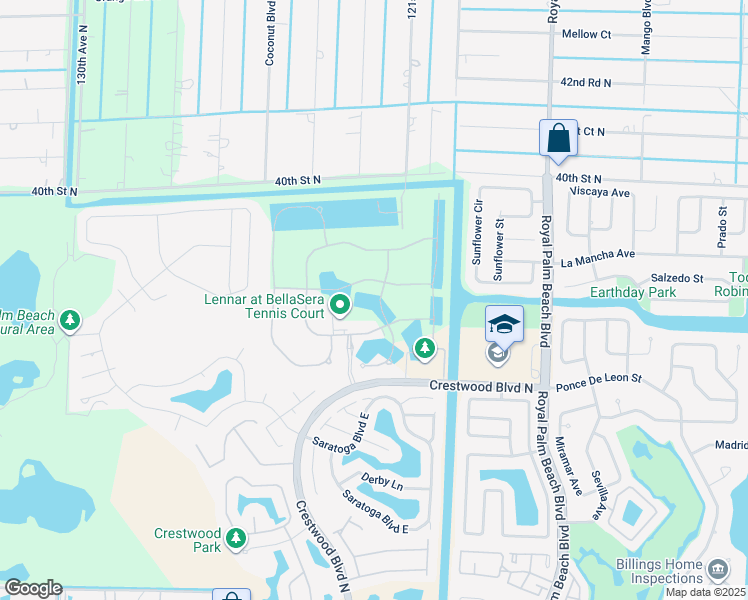 map of restaurants, bars, coffee shops, grocery stores, and more near 3417 Bauer Road in Royal Palm Beach