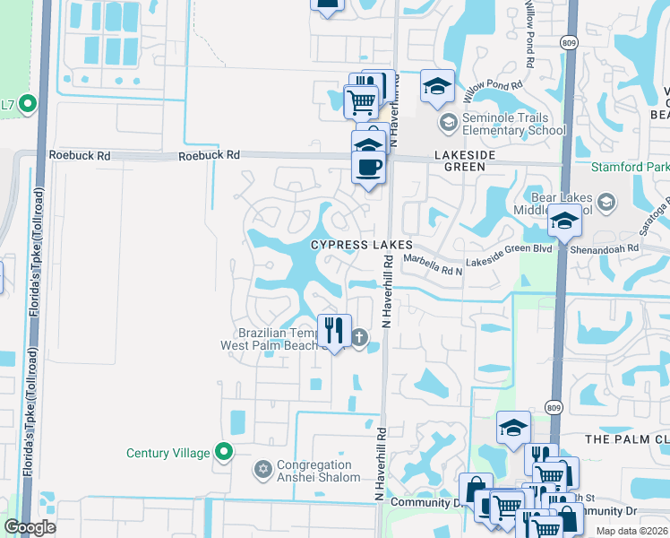 map of restaurants, bars, coffee shops, grocery stores, and more near 5170 Nicholas Drive in West Palm Beach