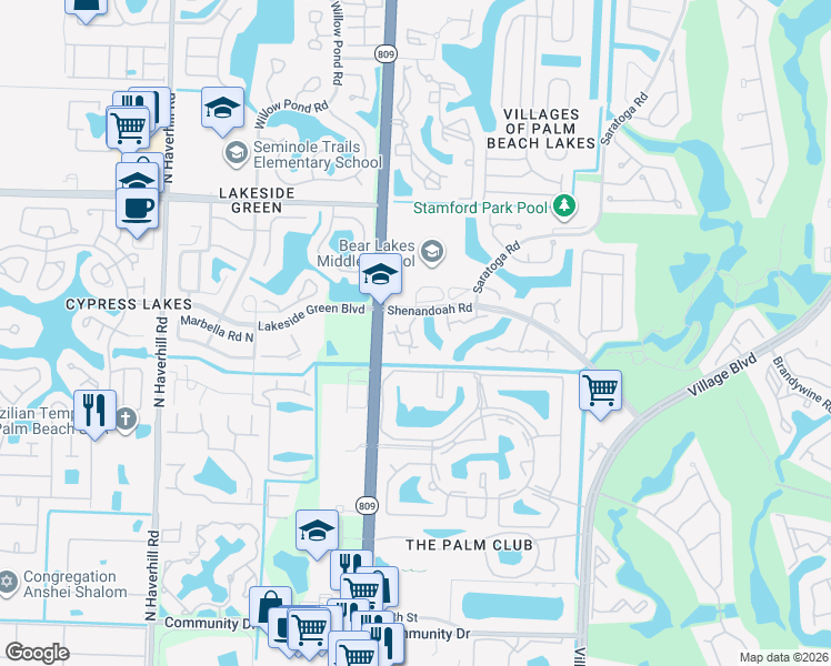 map of restaurants, bars, coffee shops, grocery stores, and more near 805 Blue Ridge Circle in West Palm Beach