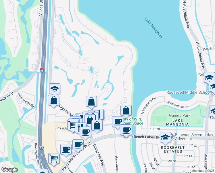 map of restaurants, bars, coffee shops, grocery stores, and more near 1900 Consulate Place in West Palm Beach