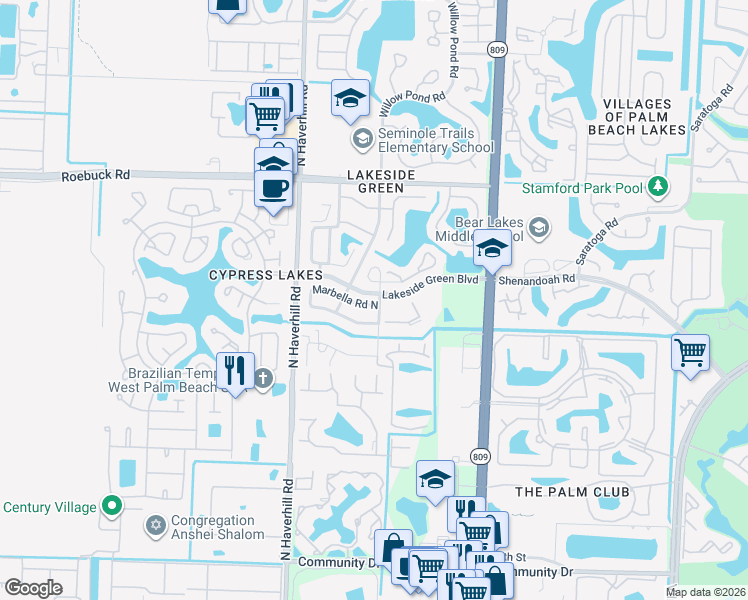 map of restaurants, bars, coffee shops, grocery stores, and more near 4978 Marbella Road South in West Palm Beach