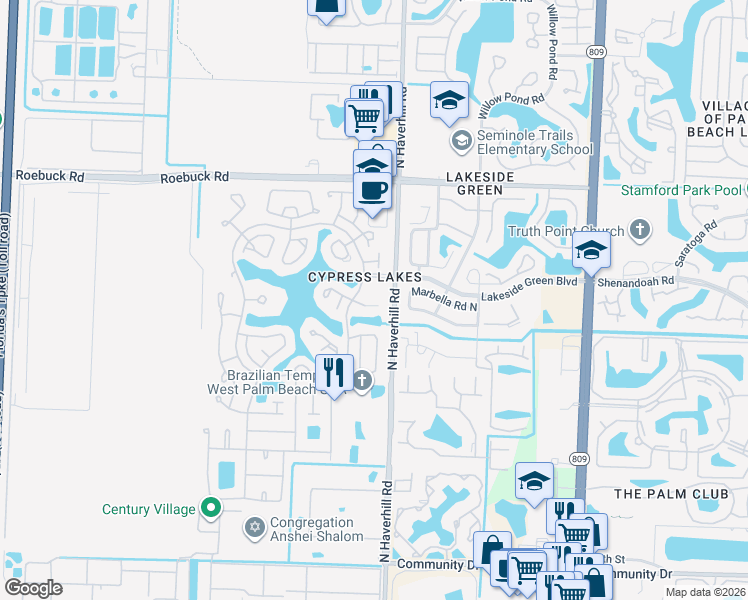 map of restaurants, bars, coffee shops, grocery stores, and more near 3496 Cypress Trail in West Palm Beach