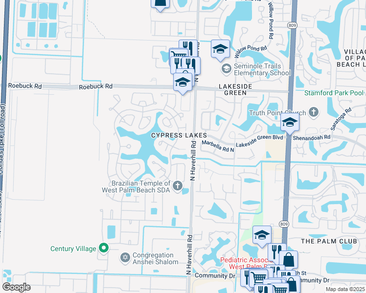 map of restaurants, bars, coffee shops, grocery stores, and more near 3430 Cypress Trail in West Palm Beach