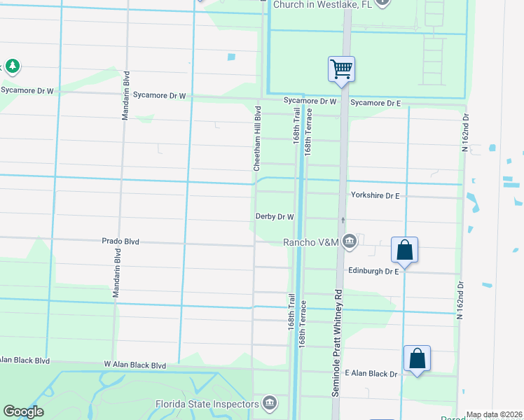 map of restaurants, bars, coffee shops, grocery stores, and more near 16973 Derby Drive West in Loxahatchee