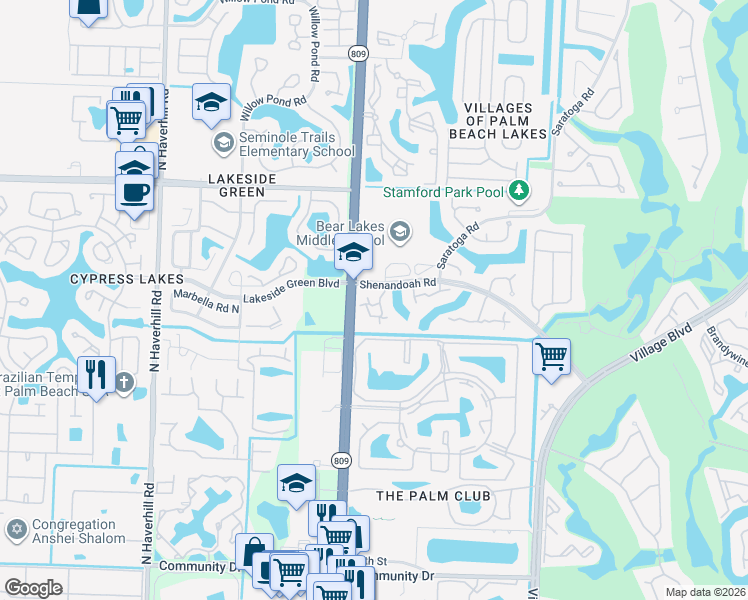 map of restaurants, bars, coffee shops, grocery stores, and more near 843 Blue Ridge Circle in West Palm Beach