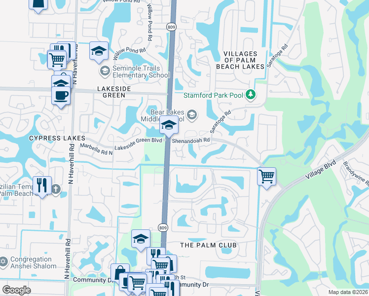 map of restaurants, bars, coffee shops, grocery stores, and more near 819 Blue Ridge Circle in West Palm Beach