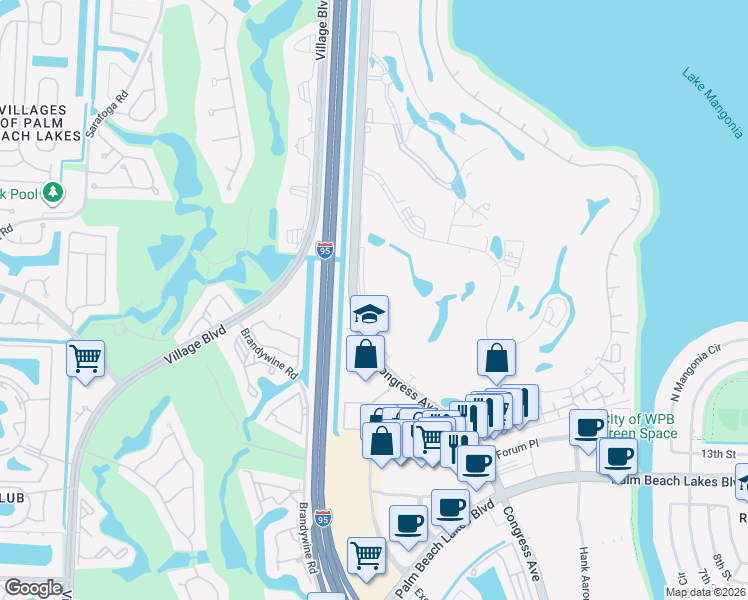 map of restaurants, bars, coffee shops, grocery stores, and more near 1860 North Congress Avenue in West Palm Beach