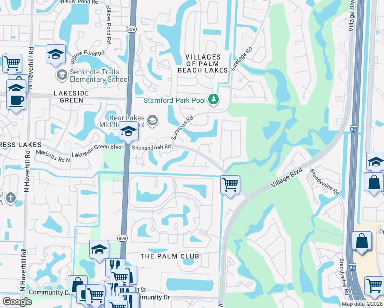 map of restaurants, bars, coffee shops, grocery stores, and more near 608 Green Springs Place in West Palm Beach