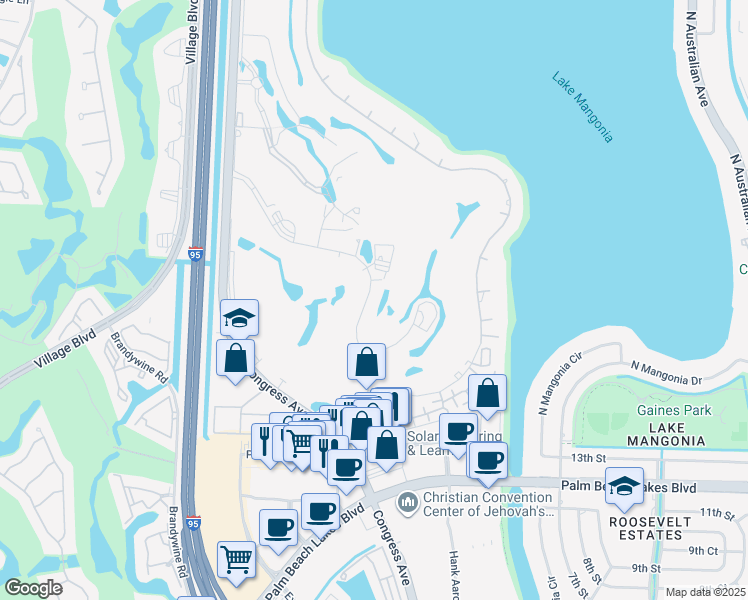 map of restaurants, bars, coffee shops, grocery stores, and more near 1922 Presidential Way in West Palm Beach