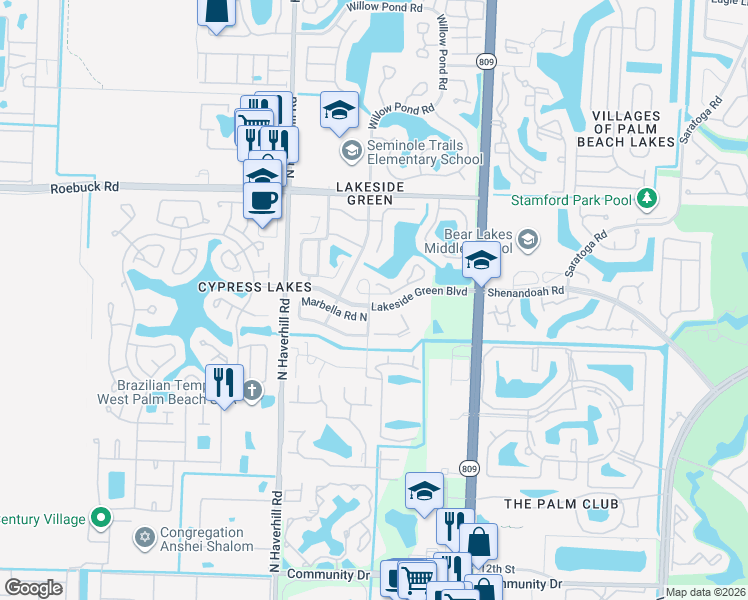 map of restaurants, bars, coffee shops, grocery stores, and more near 4978 Marbella Road South in West Palm Beach