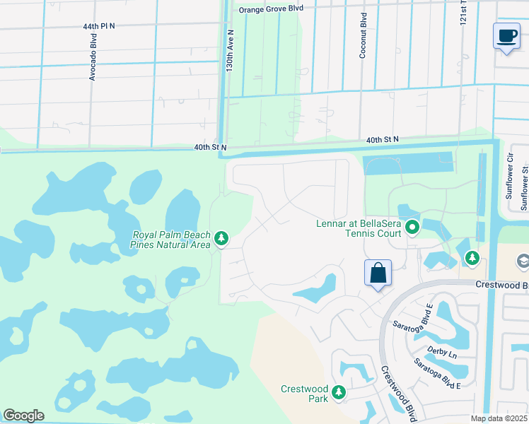 map of restaurants, bars, coffee shops, grocery stores, and more near 104 Emerald Court in West Palm Beach