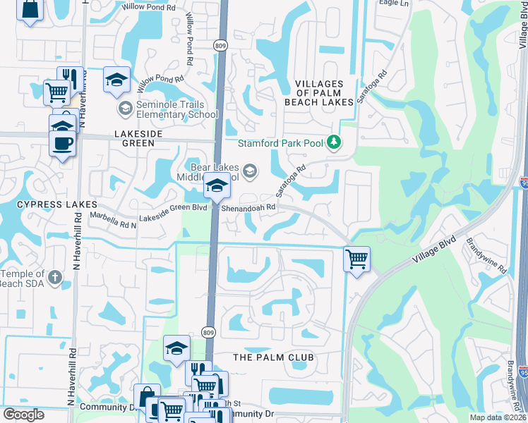map of restaurants, bars, coffee shops, grocery stores, and more near 731 Mill Valley Place in West Palm Beach