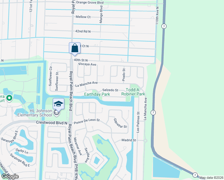 map of restaurants, bars, coffee shops, grocery stores, and more near 376 La Mancha Avenue in Royal Palm Beach