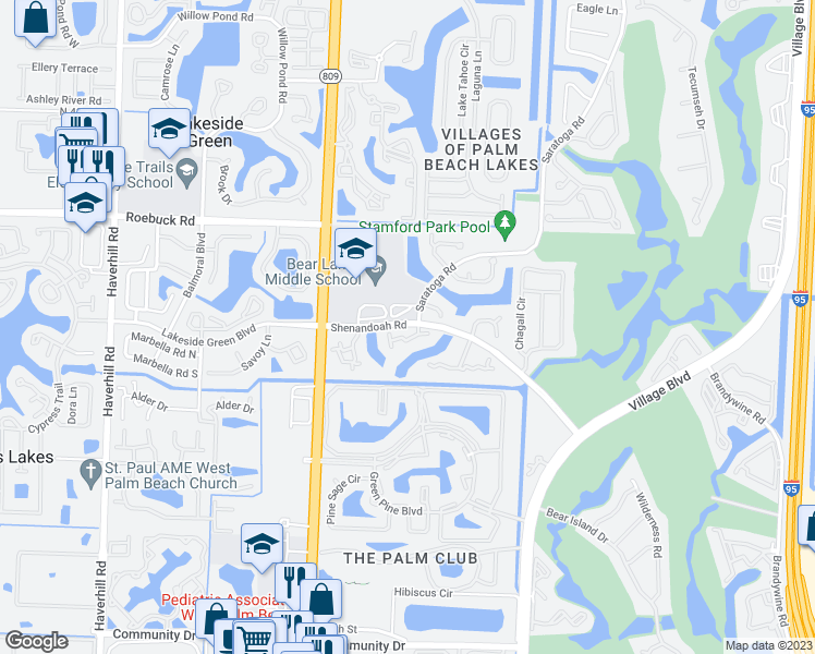 map of restaurants, bars, coffee shops, grocery stores, and more near 569 Green Springs Place in West Palm Beach