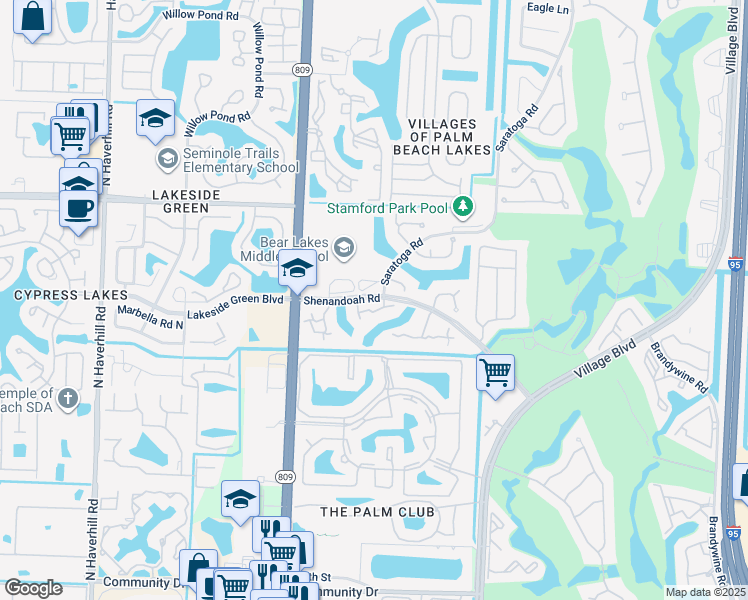 map of restaurants, bars, coffee shops, grocery stores, and more near 1805 Middleton Way in West Palm Beach