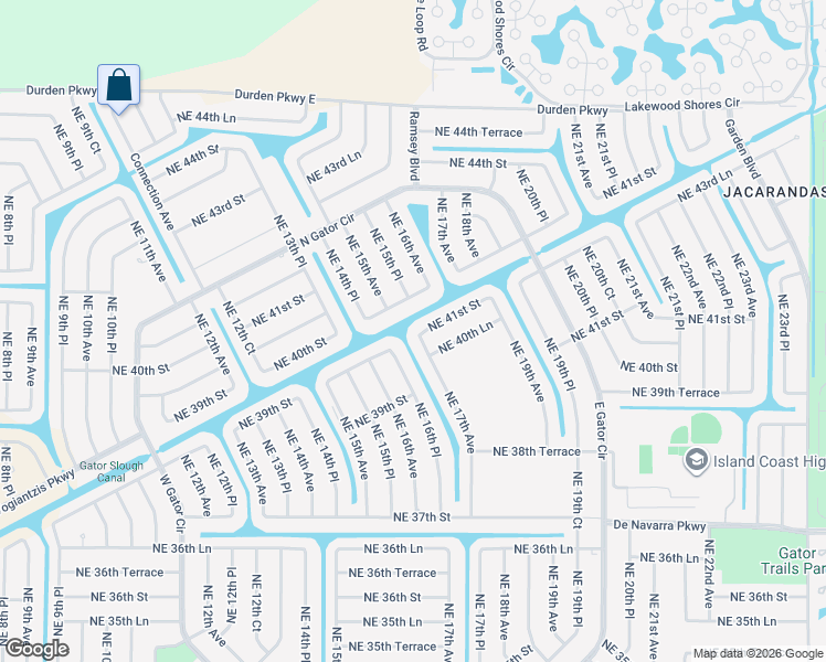 map of restaurants, bars, coffee shops, grocery stores, and more near 1701 Northeast 41st Street in Cape Coral