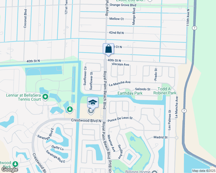 map of restaurants, bars, coffee shops, grocery stores, and more near 432 La Mancha Avenue in Royal Palm Beach