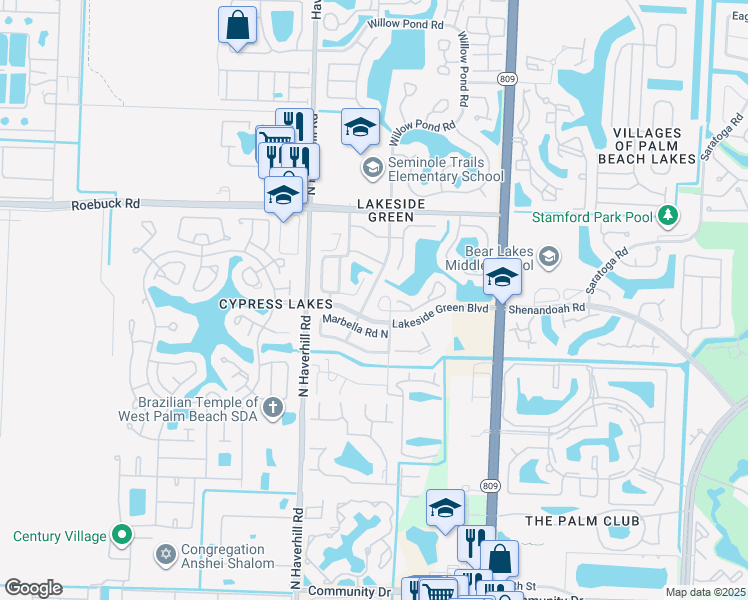 map of restaurants, bars, coffee shops, grocery stores, and more near 4809 Foxwood Circle in West Palm Beach