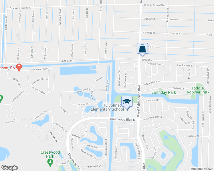 map of restaurants, bars, coffee shops, grocery stores, and more near 3245 Dunning Drive in Royal Palm Beach
