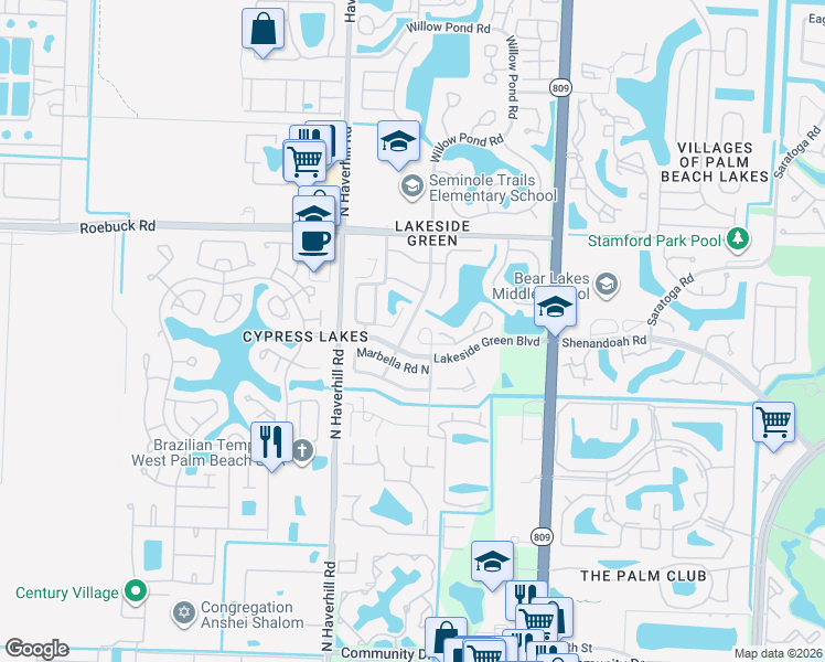 map of restaurants, bars, coffee shops, grocery stores, and more near 4809 Foxwood Circle in West Palm Beach