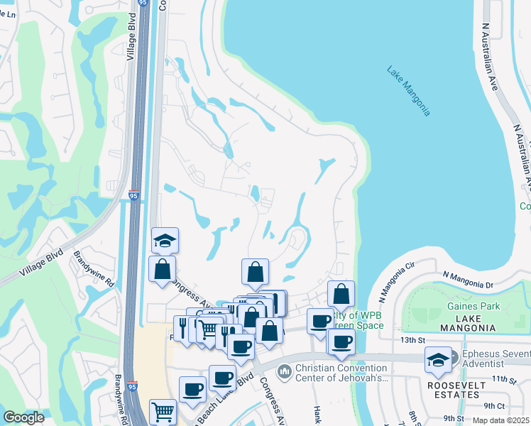 map of restaurants, bars, coffee shops, grocery stores, and more near 2100 Presidential Way in West Palm Beach