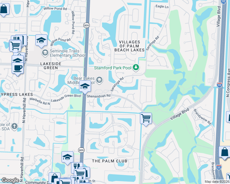 map of restaurants, bars, coffee shops, grocery stores, and more near 1805 Middleton Way in West Palm Beach
